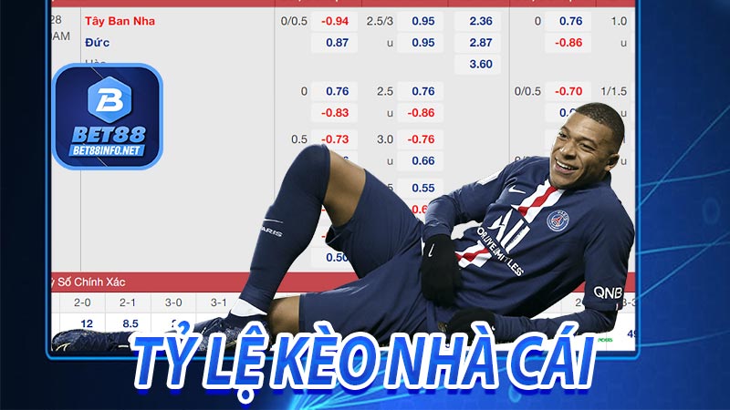 Một số tỷ lệ kèo nhà cái bet88 khách hàng có thể tham gia